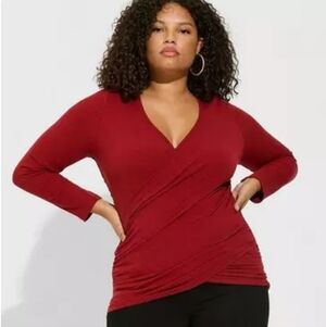 Torrid Super Soft Ribbed Surplice Top In Rhubarb Plus Size 2X